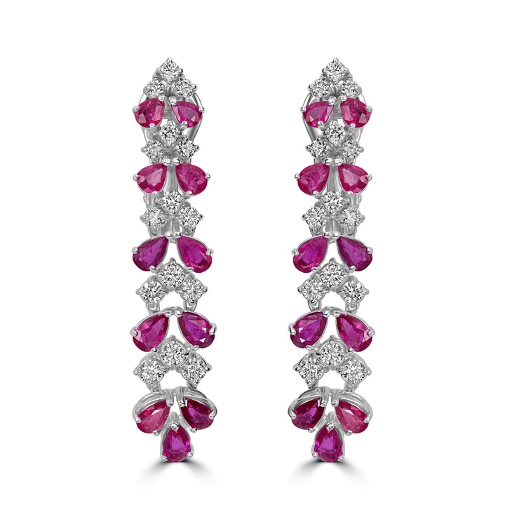 6.89 ct Ruby & Diamond Earring in 18K White Gold
