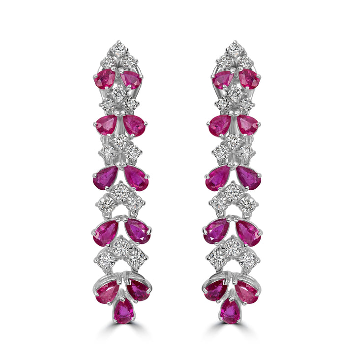 6.89 ct Ruby & Diamond Earring in 18K White Gold
