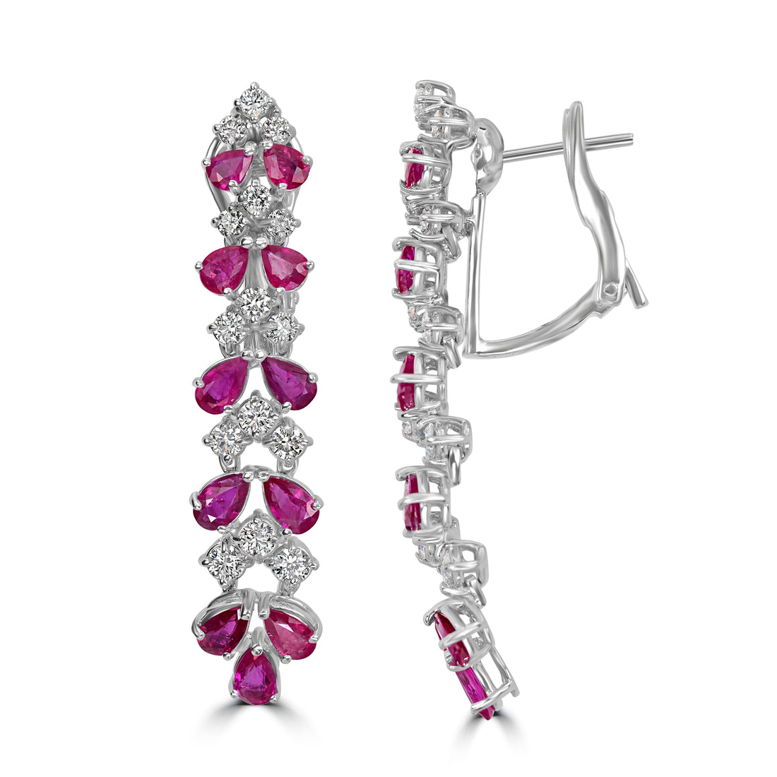 6.89 ct Ruby & Diamond Earring in 18K White Gold