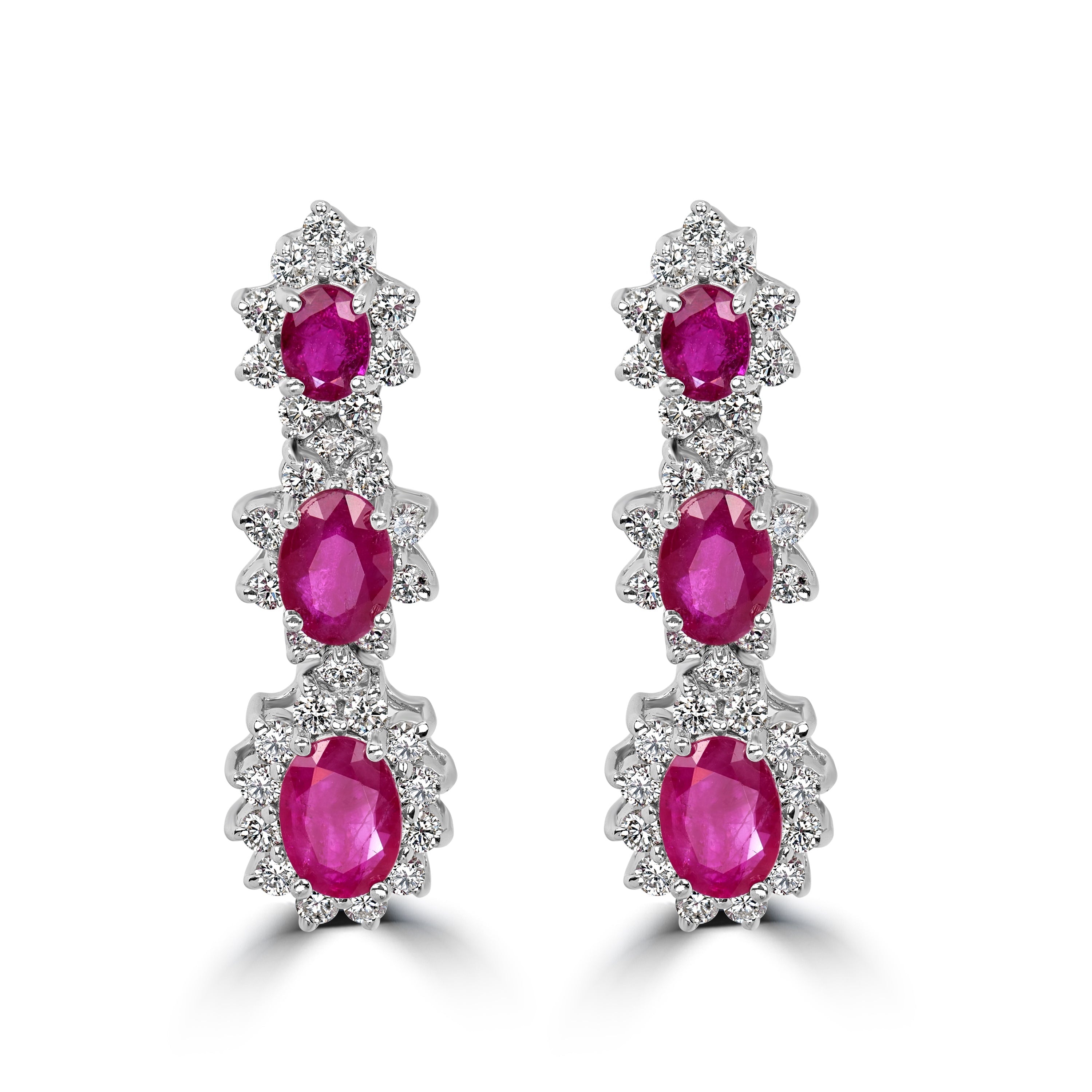 3.68 ct Ruby & Diamond Earring in 18K White Gold