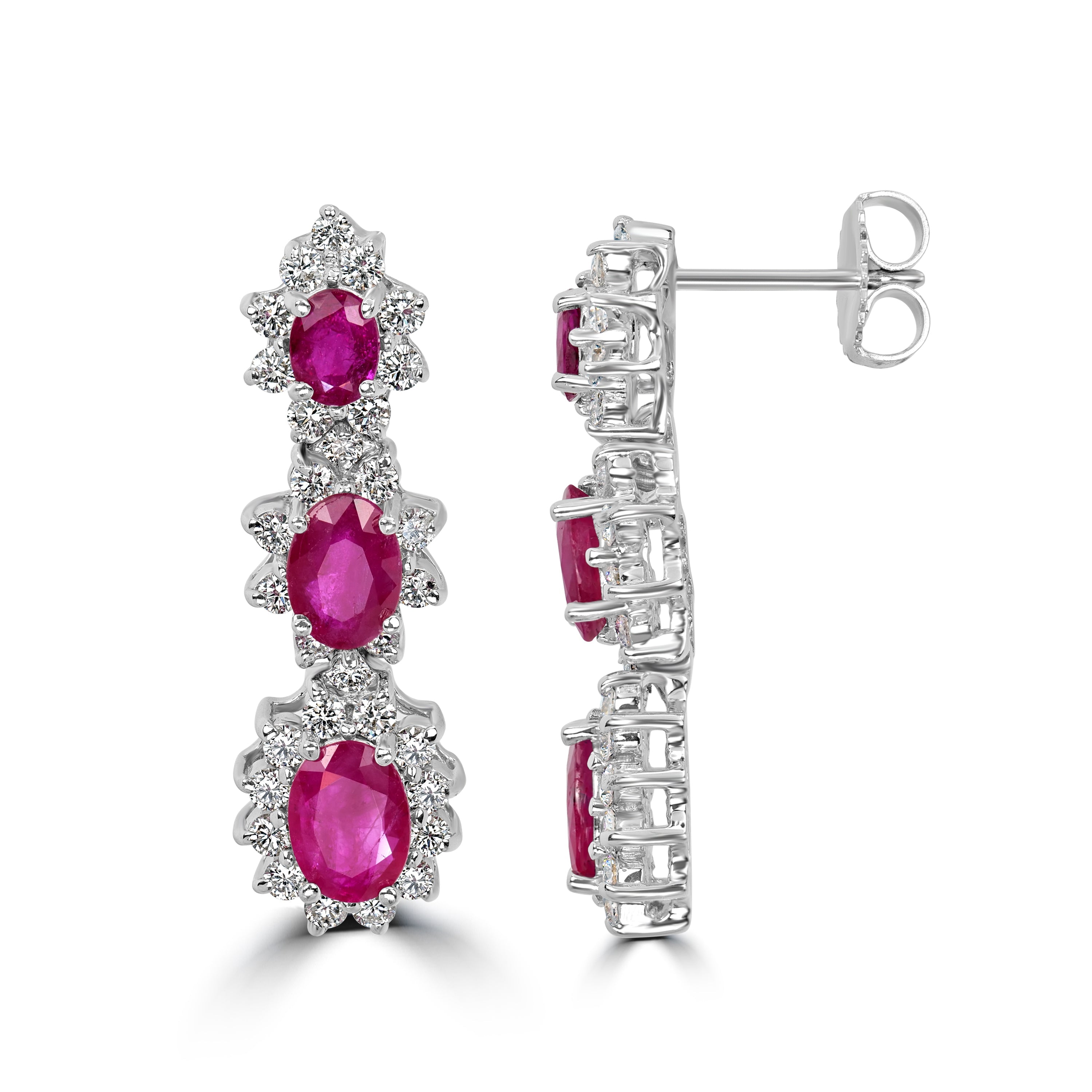 3.68 ct Ruby & Diamond Earring in 18K White Gold