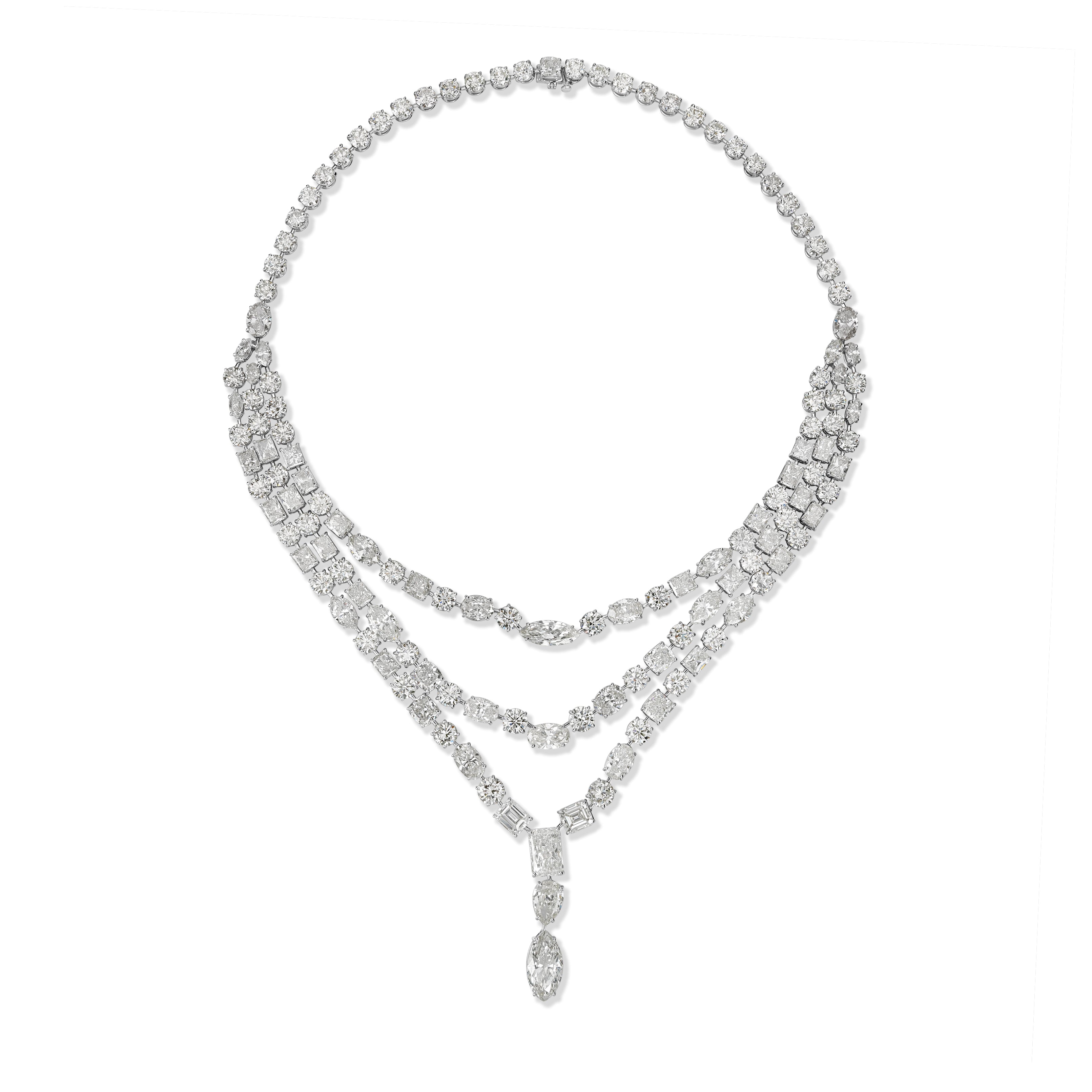 94.78 ctw Diamond Necklace in 18K White Gold - GIA and EGL Certified
