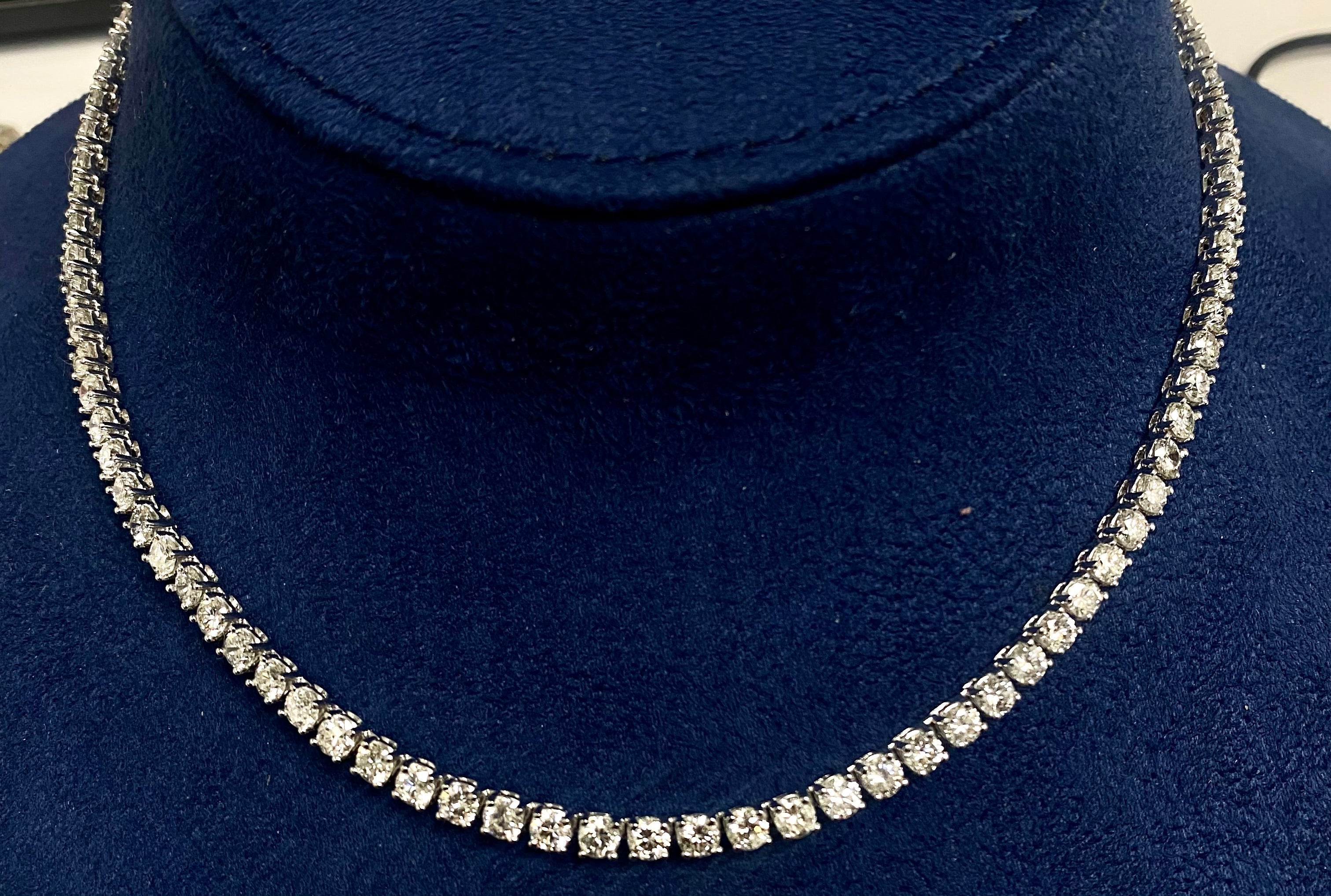 10.02 ct Diamond Tennis Necklace in 18K White Gold