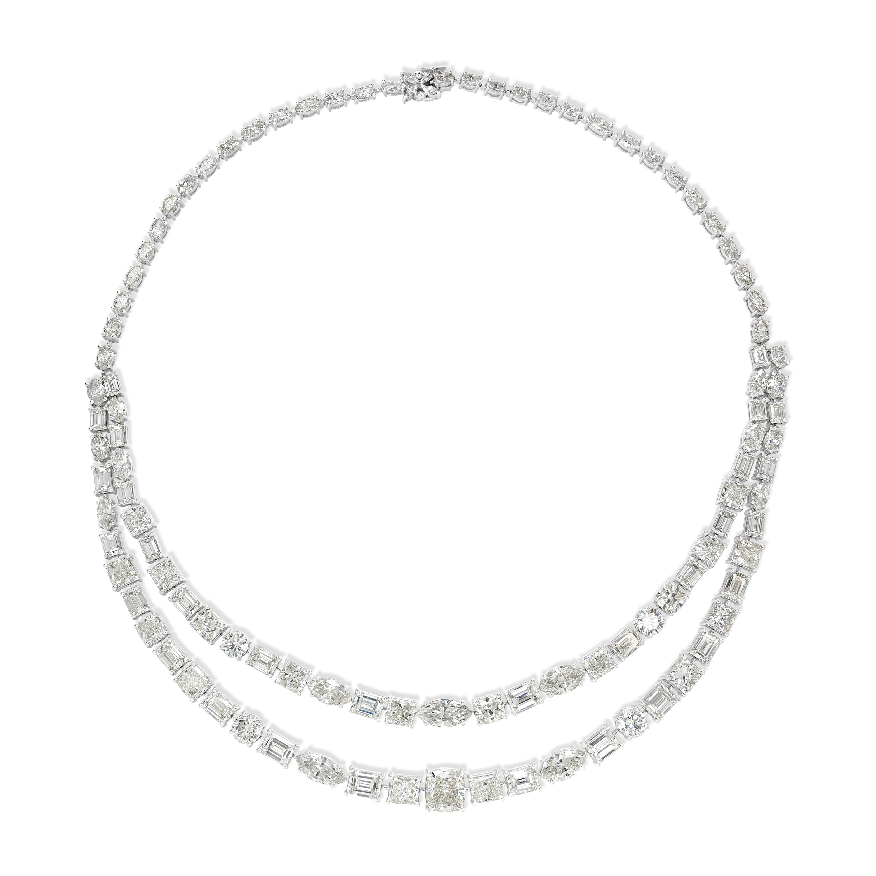 59.60 ctw Diamond Two Lines Necklace in 18K White Gold - HRD Certified