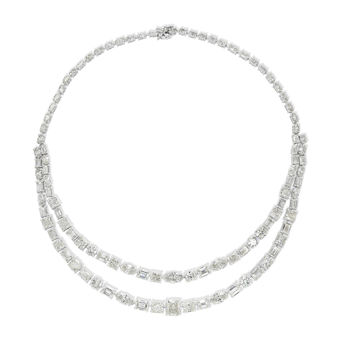 59.60 ctw Diamond Two Lines Necklace in 18K White Gold - HRD Certified