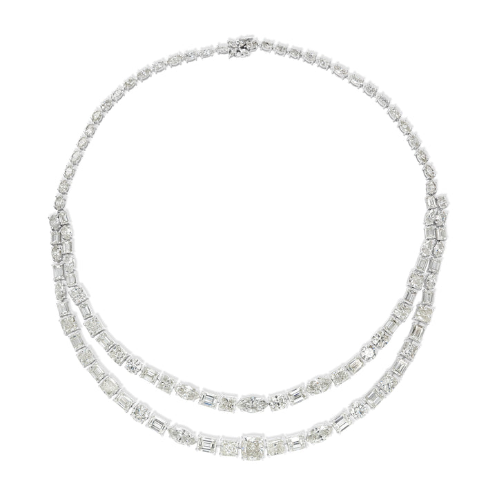 59.60 ctw Diamond Two Lines Necklace in 18K White Gold - HRD Certified
