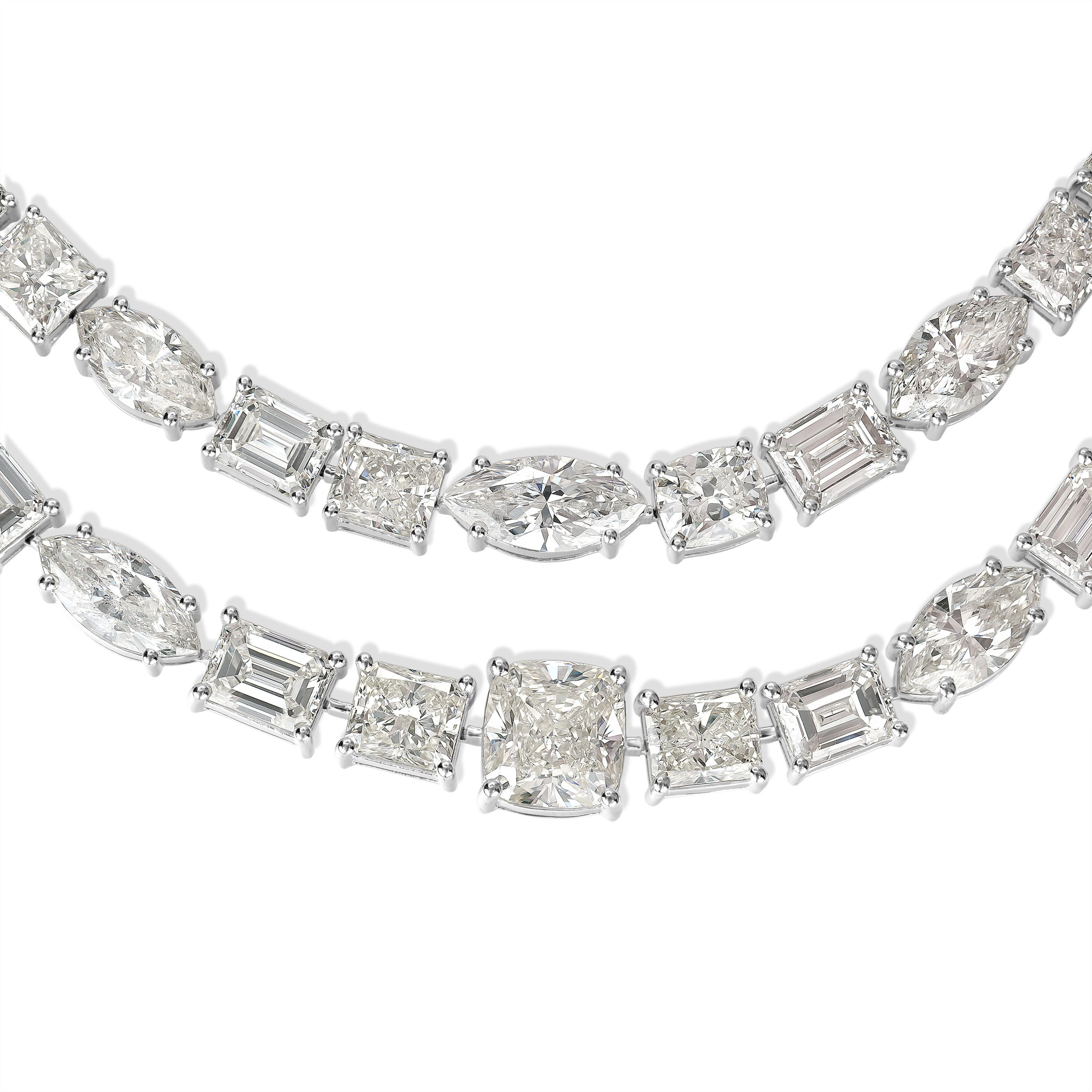 59.60 ctw Diamond Two Lines Necklace in 18K White Gold - HRD Certified