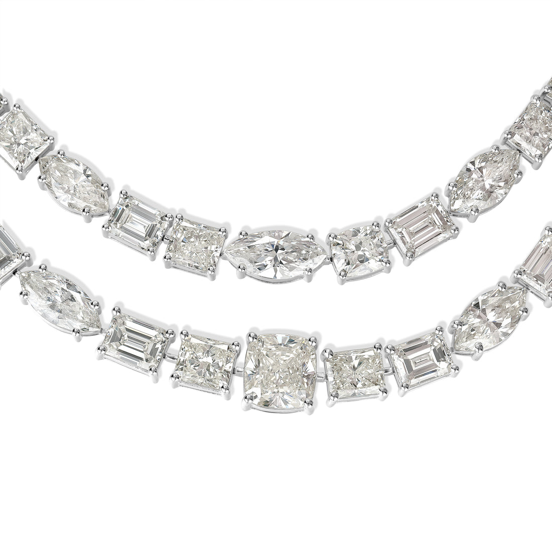 59.60 ctw Diamond Two Lines Necklace in 18K White Gold - HRD Certified