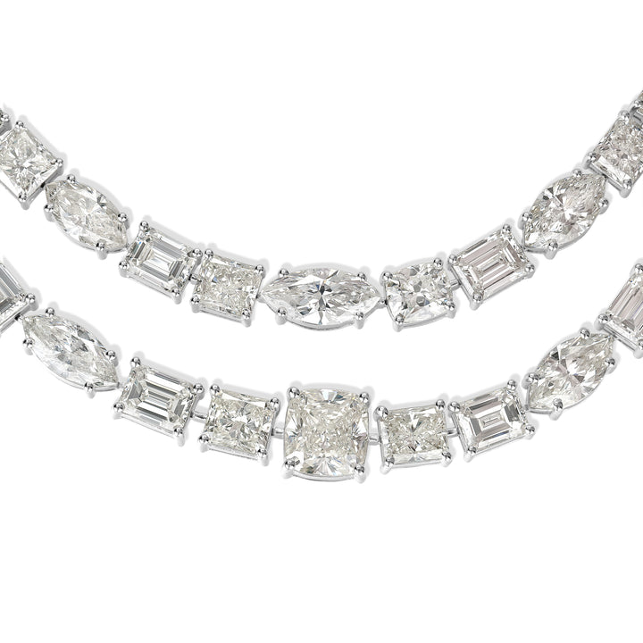 59.60 ctw Diamond Two Lines Necklace in 18K White Gold - HRD Certified