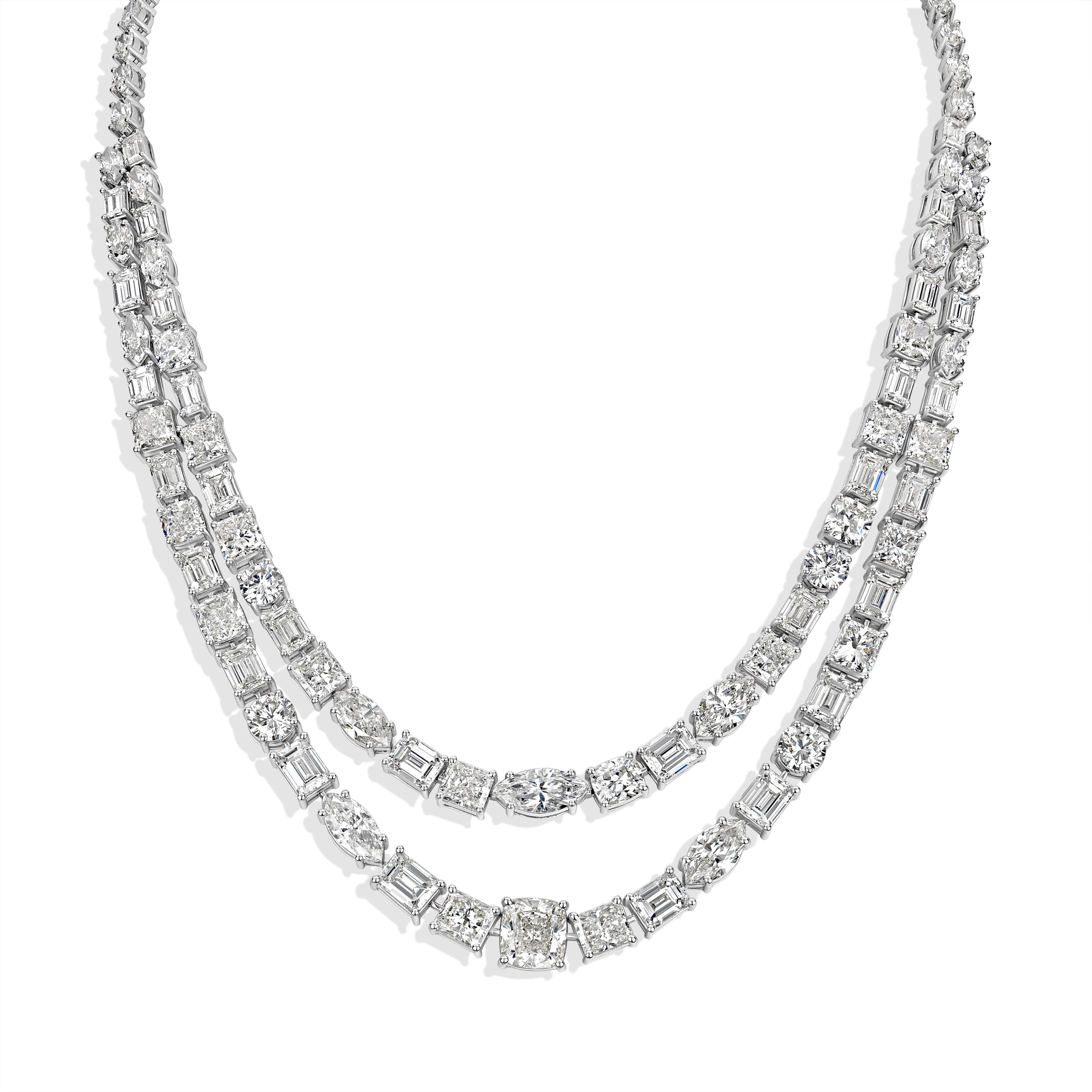 59.60 ctw Diamond Two Lines Necklace in 18K White Gold - HRD Certified