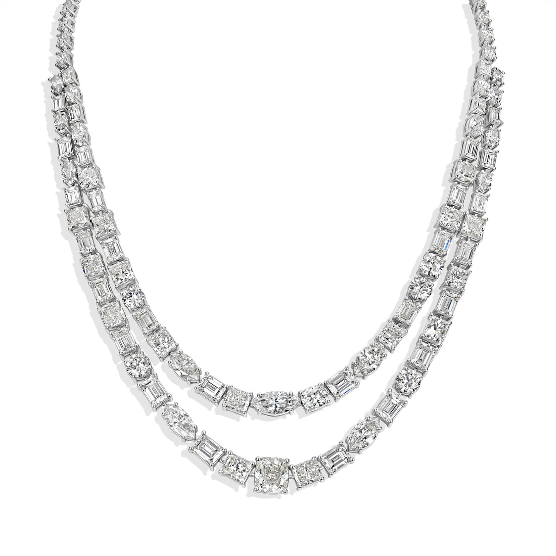 59.60 ctw Diamond Two Lines Necklace in 18K White Gold - HRD Certified