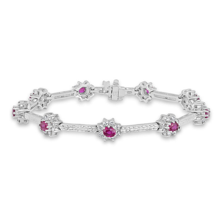 4.50 ct Diamond and 7.00 ct Ruby Bracelet in 14K White Gold