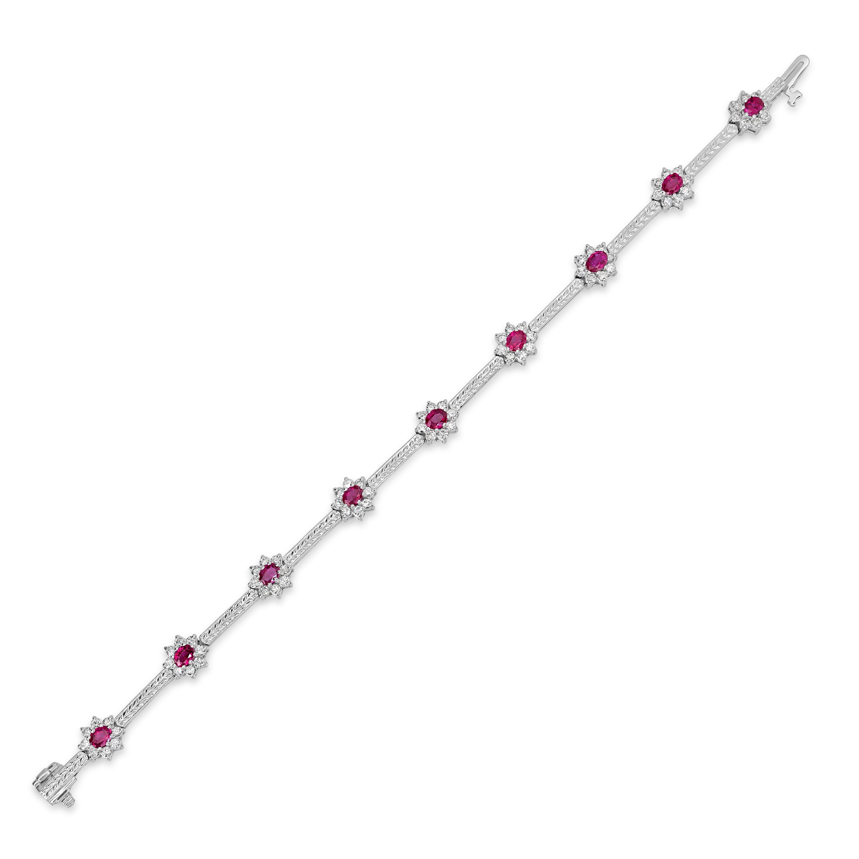 4.50 ct Diamond and 7.00 ct Ruby Bracelet in 14K White Gold