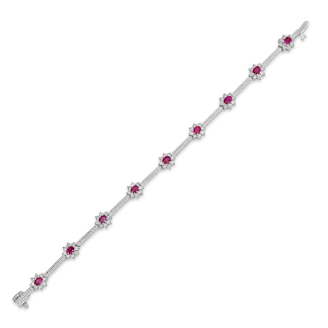 4.50 ct Diamond and 7.00 ct Ruby Bracelet in 14K White Gold