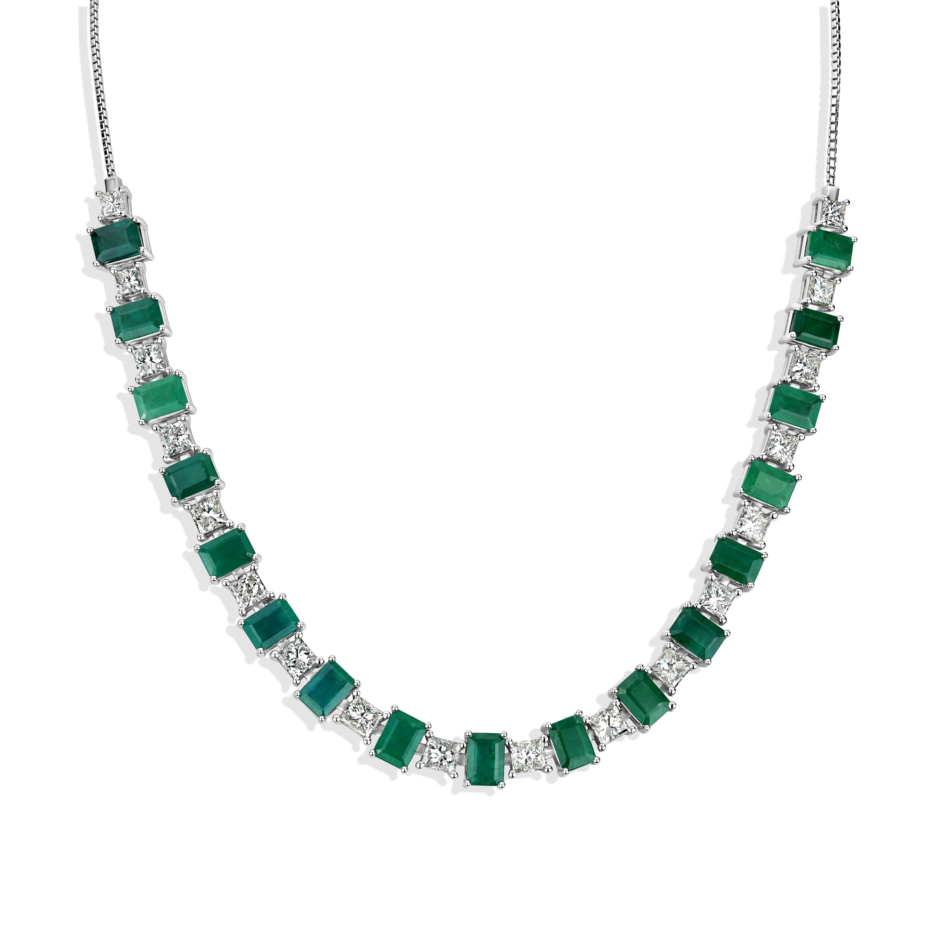 8.26 ct Diamond and 19.97 ct Emerald Necklace in 18K White Gold