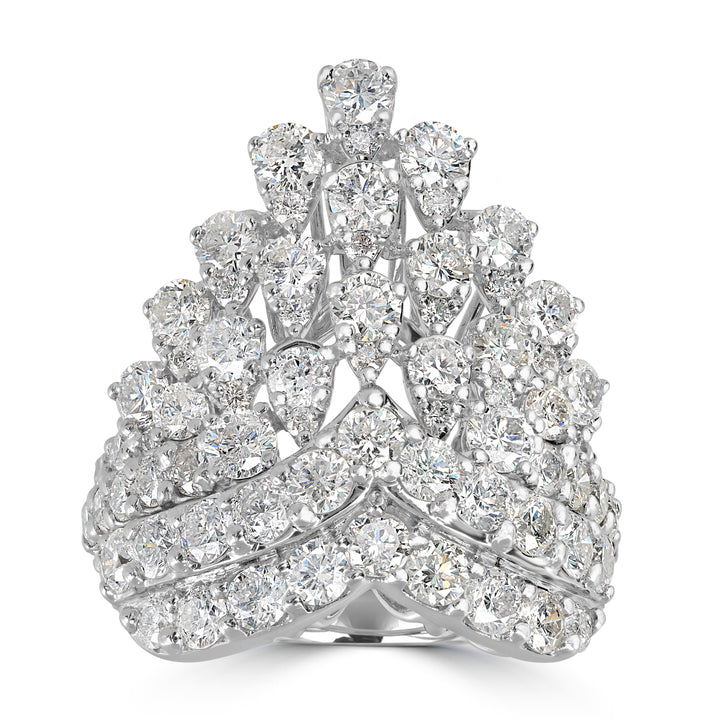 4.56 ct Round & Pear Shape Diamond Cluster Ring in 18K White Gold