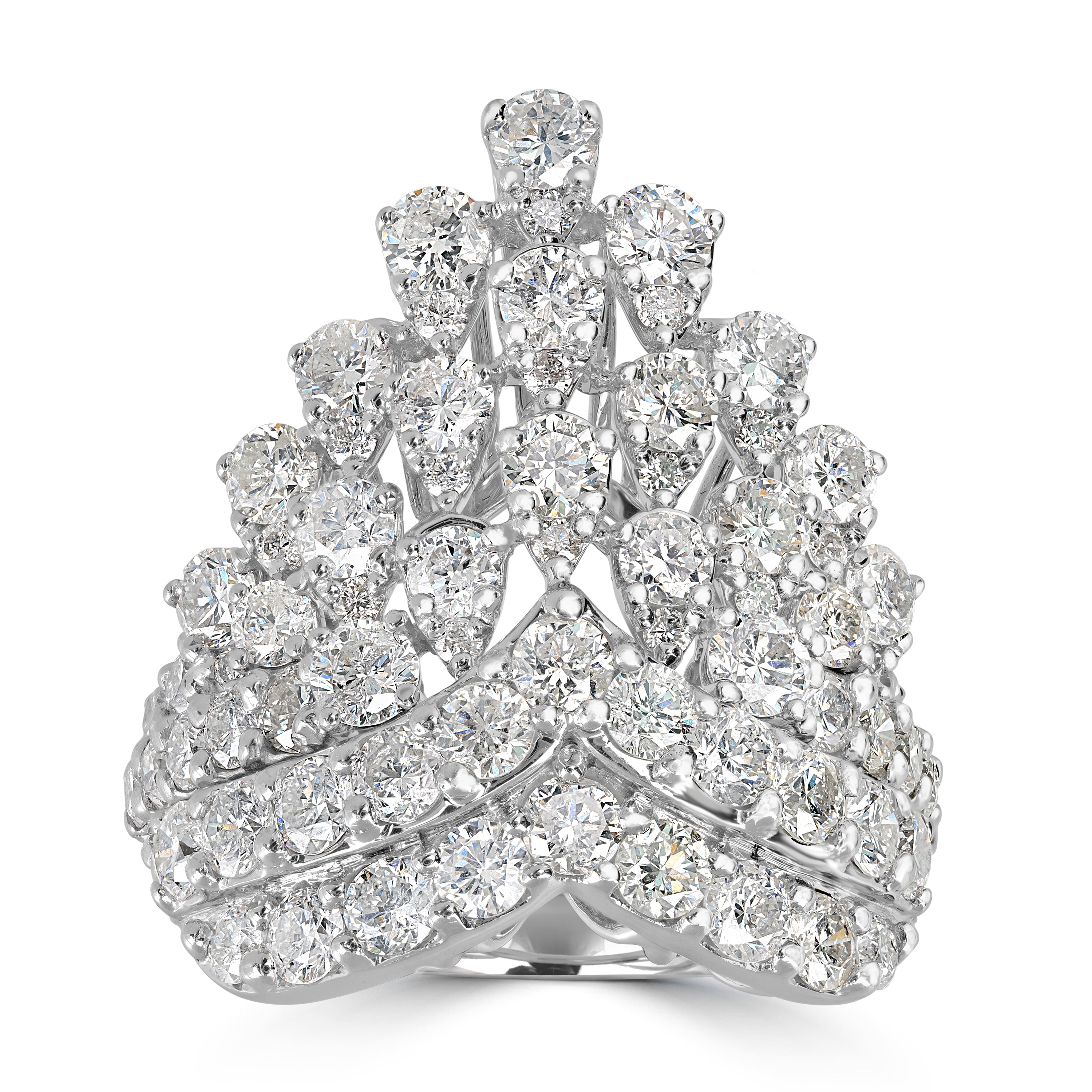 4.56 ct Round & Pear Shape Diamond Cluster Ring in 18K White Gold