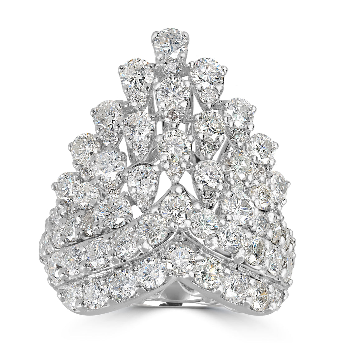 4.56 ct Round & Pear Shape Diamond Cluster Ring in 18K White Gold