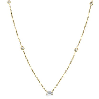 Certified 3.84ct Emerald Cut Solitaire Pendant on Diamond By the Yard Station Necklace