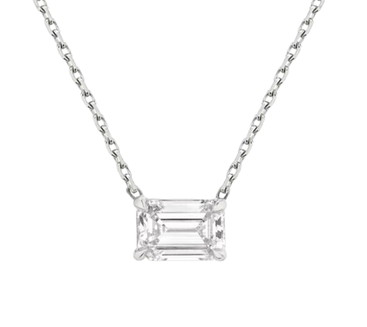 Certified 3.84ct Emerald Cut Solitaire Pendant on Diamond By the Yard Station Necklace