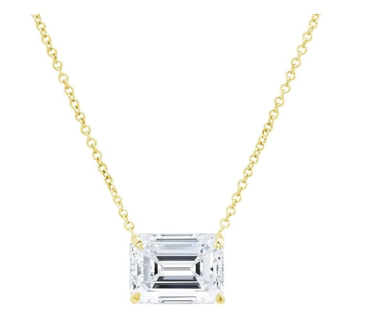 Certified 3.84ct Emerald Cut Solitaire Pendant on Diamond By the Yard Station Necklace