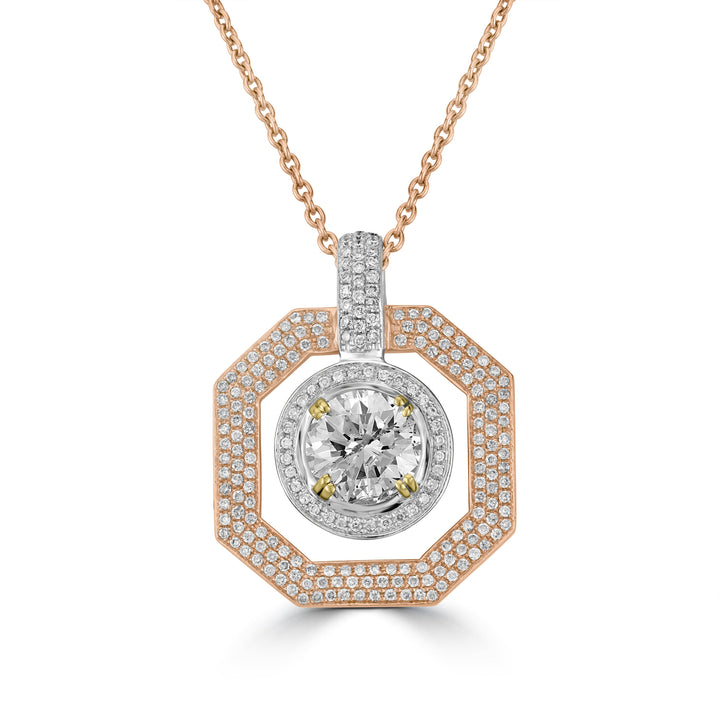 2.01 ct Solitaire Diamond Pendant in 14K Two Tone White and Rose Gold - EGL Certified