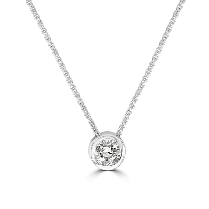 0.85 ct Round Diamond Bezel Set Solitaire Pendant in 14K White Gold