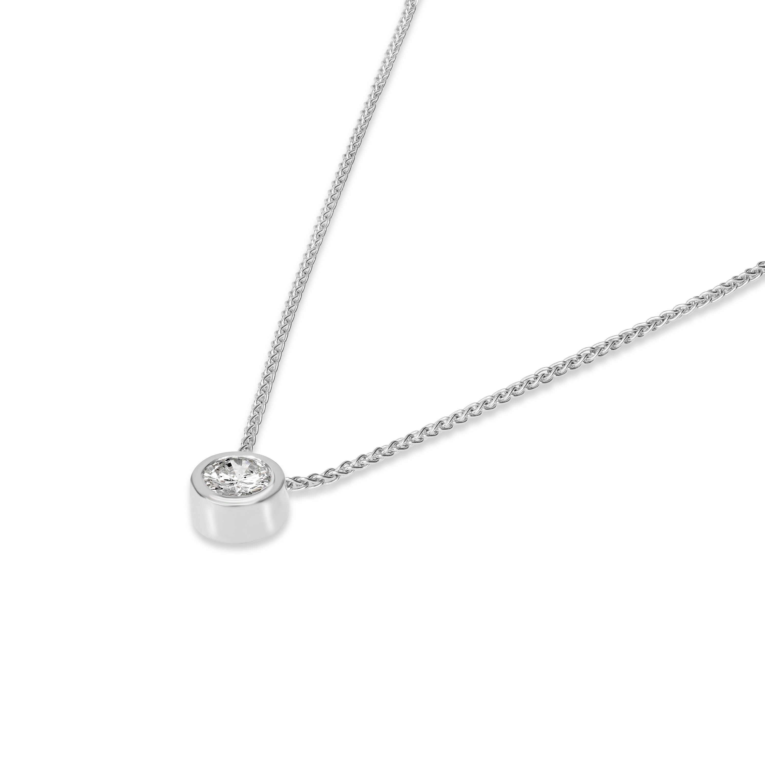 0.85 ct Round Diamond Bezel Set Solitaire Pendant in 14K White Gold