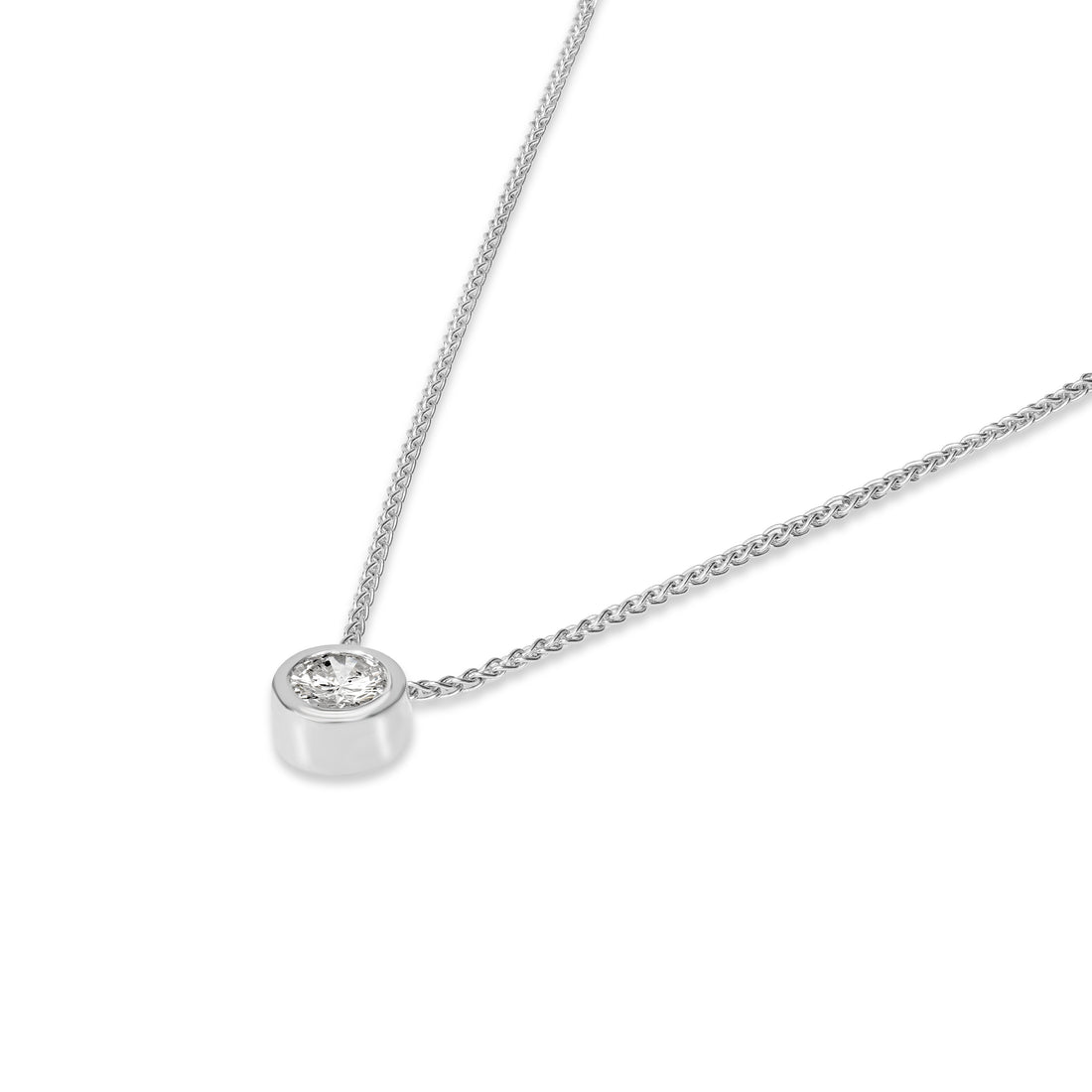 0.85 ct Round Diamond Bezel Set Solitaire Pendant in 14K White Gold