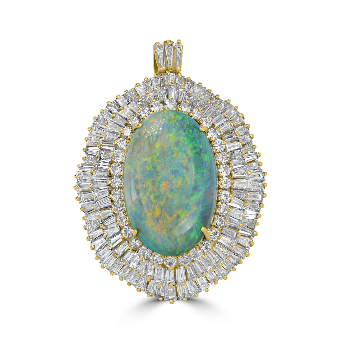 35.99 ct Opal & Diamond Baguette Pendant Necklace in 14K Yellow Gold
