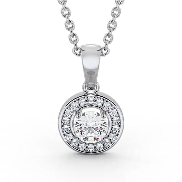 Halo Round Diamond Solitaire Pendant in White Gold Chain