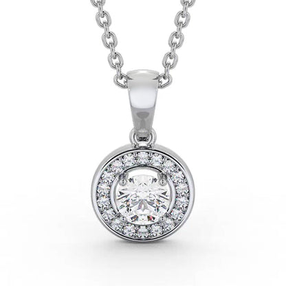 Halo Round Diamond Solitaire Pendant in White Gold Chain