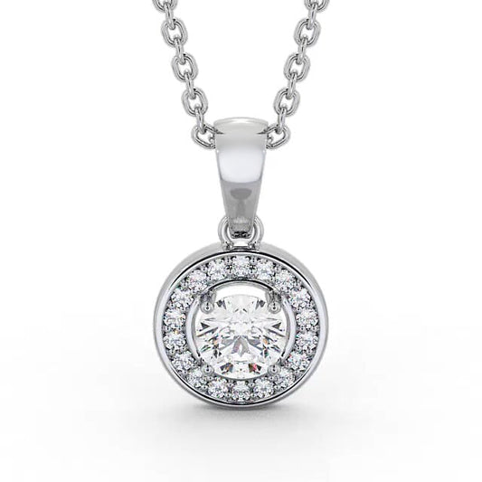 Halo Round Diamond Solitaire Pendant in White Gold Chain