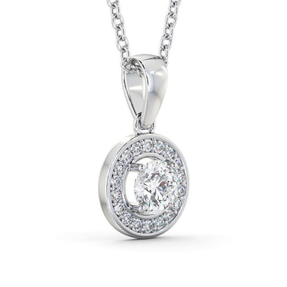 Halo Round Diamond Solitaire Pendant in White Gold Chain