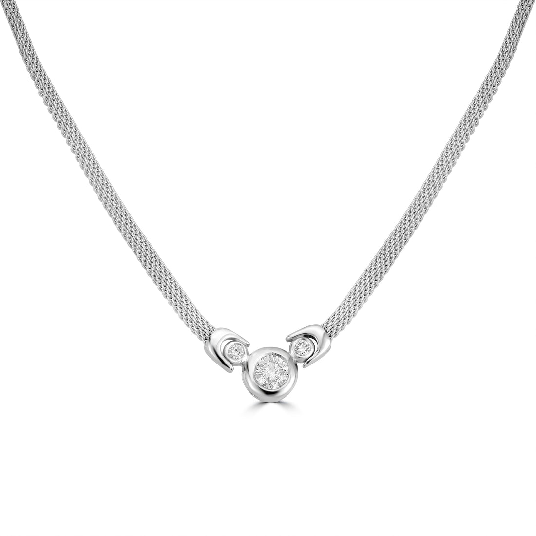 0.95 ctw Solitaire Diamond Bezel Pendant with Snake White Gold Chain in 14K White Gold