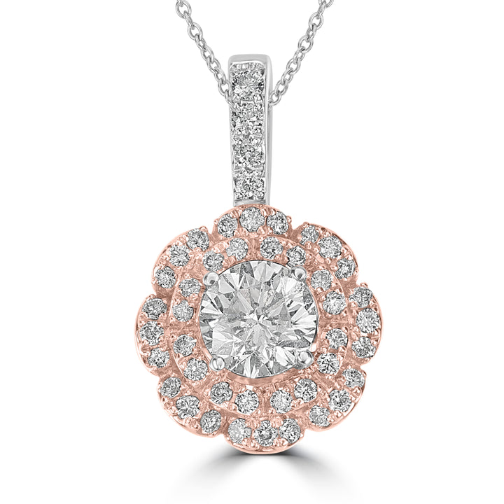 0.83 ctw Diamond Pendant in 18K Two-Tone Rose and White Gold