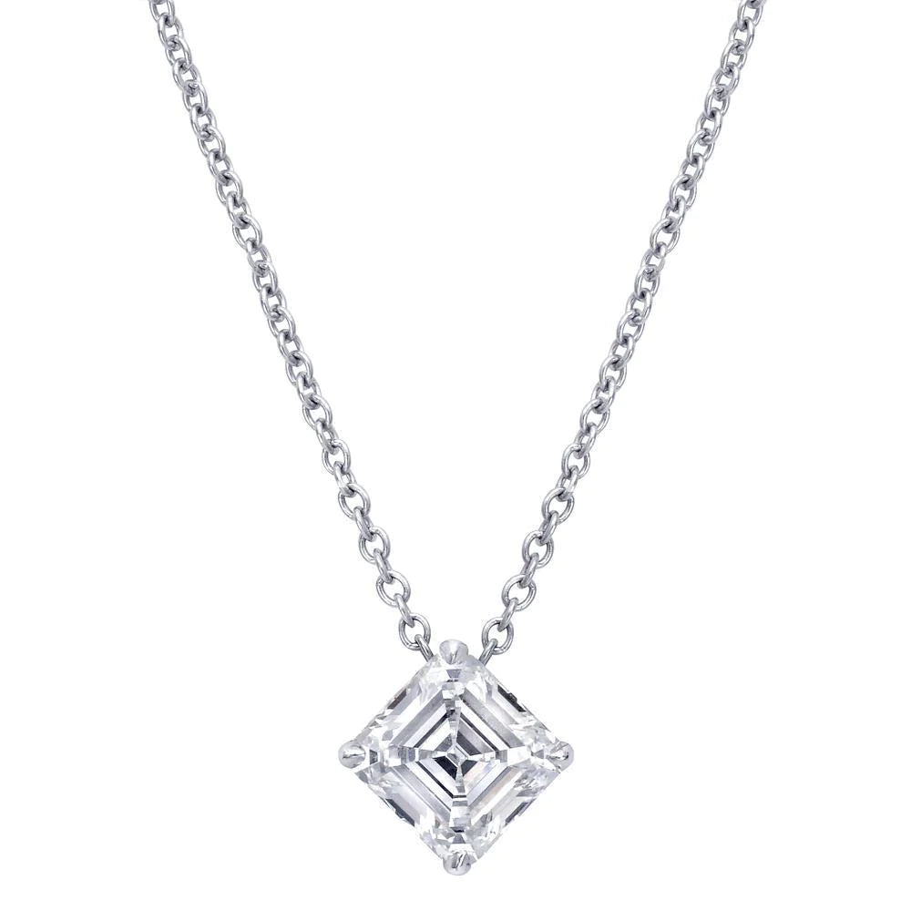 Certified 2.38ct Asscher Cut Diamond Solitaire Pendant Necklace