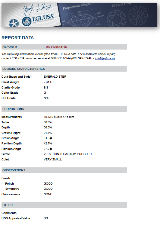 2.41 ct Emerald Cut Diamond Solitaire Pendant - EGL Certified
