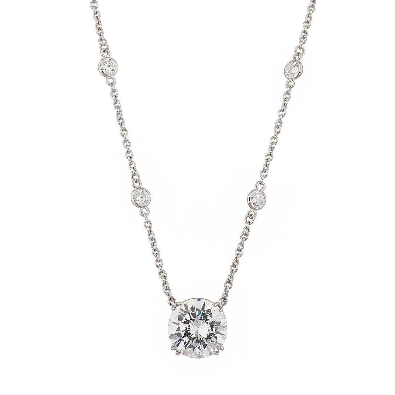 1.60 ct Solitaire Pendant on Diamond By the Yard Necklace in 18K White Gold - EGL Certified