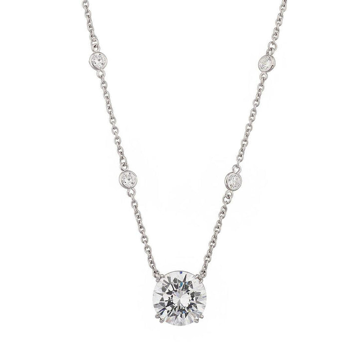 1.60 ct Solitaire Pendant on Diamond By the Yard Necklace in 18K White Gold - EGL Certified