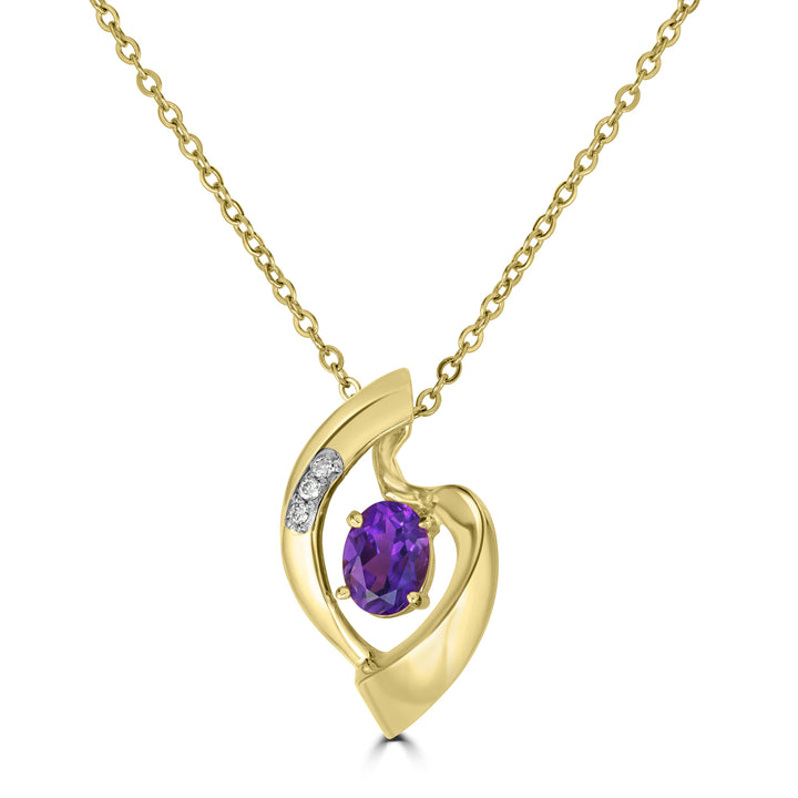 2.00 ct Amethyst Gemstones & Diamond Pendant in 14K Yellow Gold