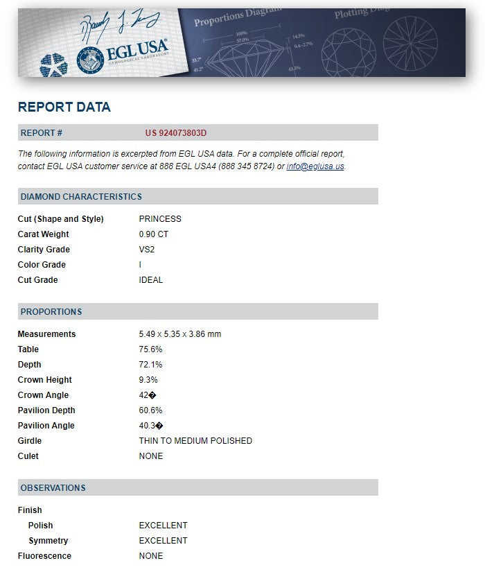 1.80 ctw Princess Cut Diamond Solitaire Studs in 18K White Gold - EGL Certified