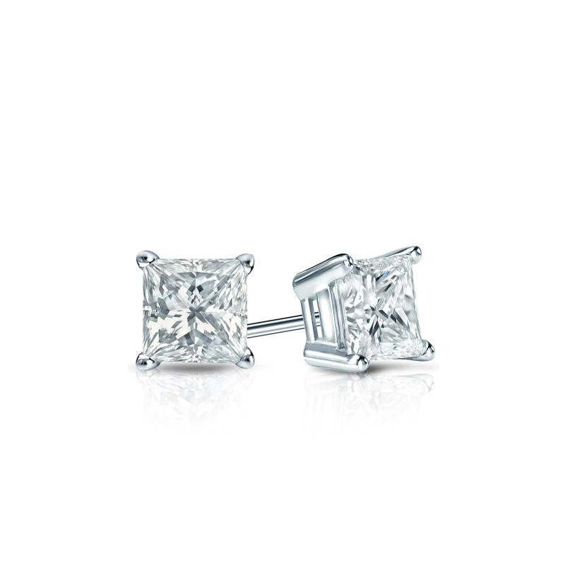 Certified Solitaire Princess Cut Diamond Studs 1.80 Carat in White Gold