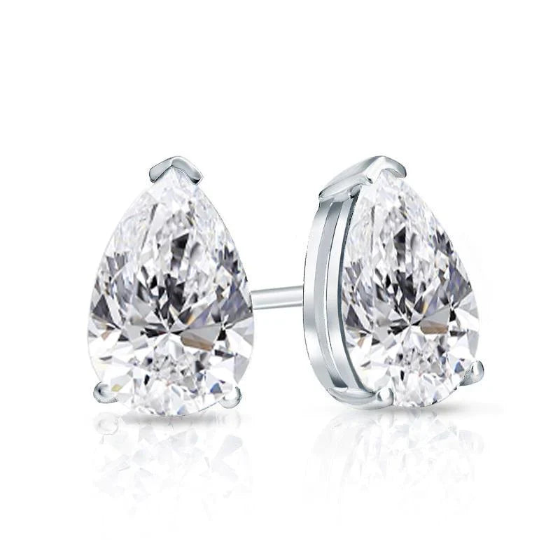 2.04 ct Pear Shape Solitaire Diamond Studs in 18K White Gold - GIA/EGL Certified