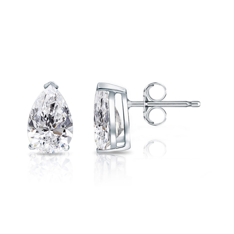 2.04 ct Pear Shape Solitaire Diamond Studs in 18K White Gold - GIA/EGL Certified