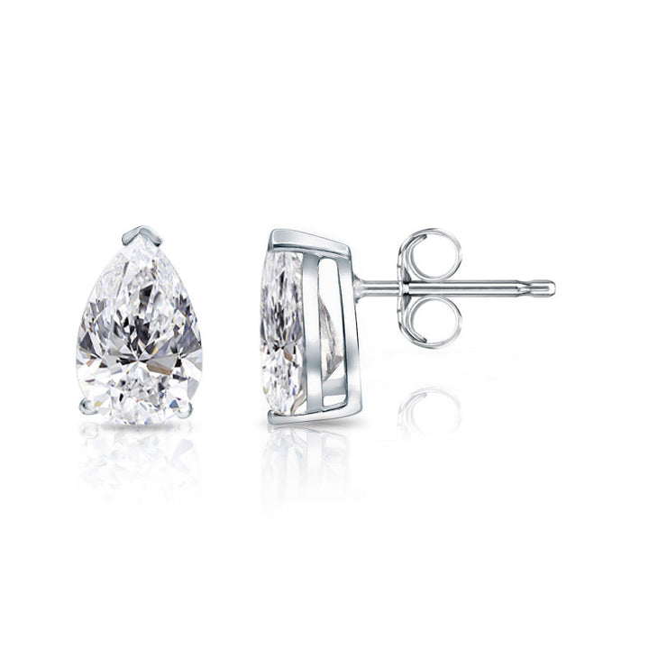 2.04 ct Pear Shape Solitaire Diamond Studs in 18K White Gold - GIA/EGL Certified