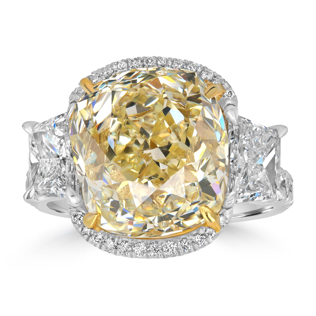 9.77 ct Solitaire Cushion Fancy Yellow Diamond Ring