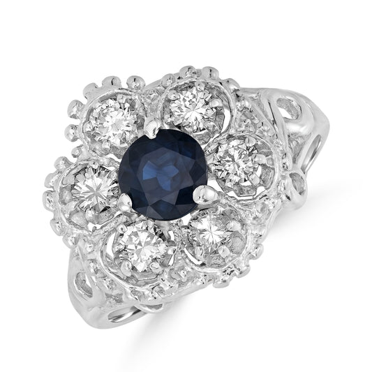 Sapphire Gemstone & Diamond Ring in 14K White Gold