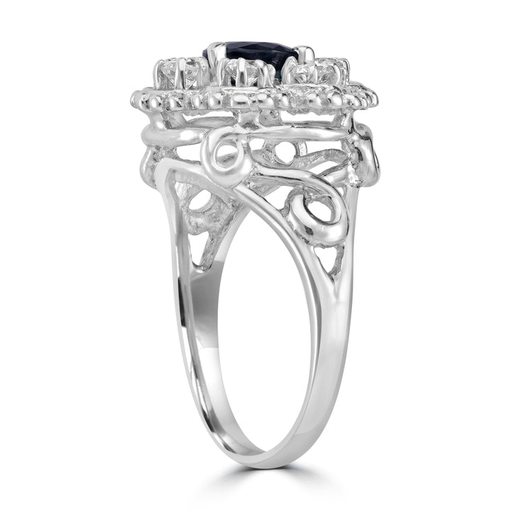 Sapphire Gemstone & Diamond Ring in 14K White Gold