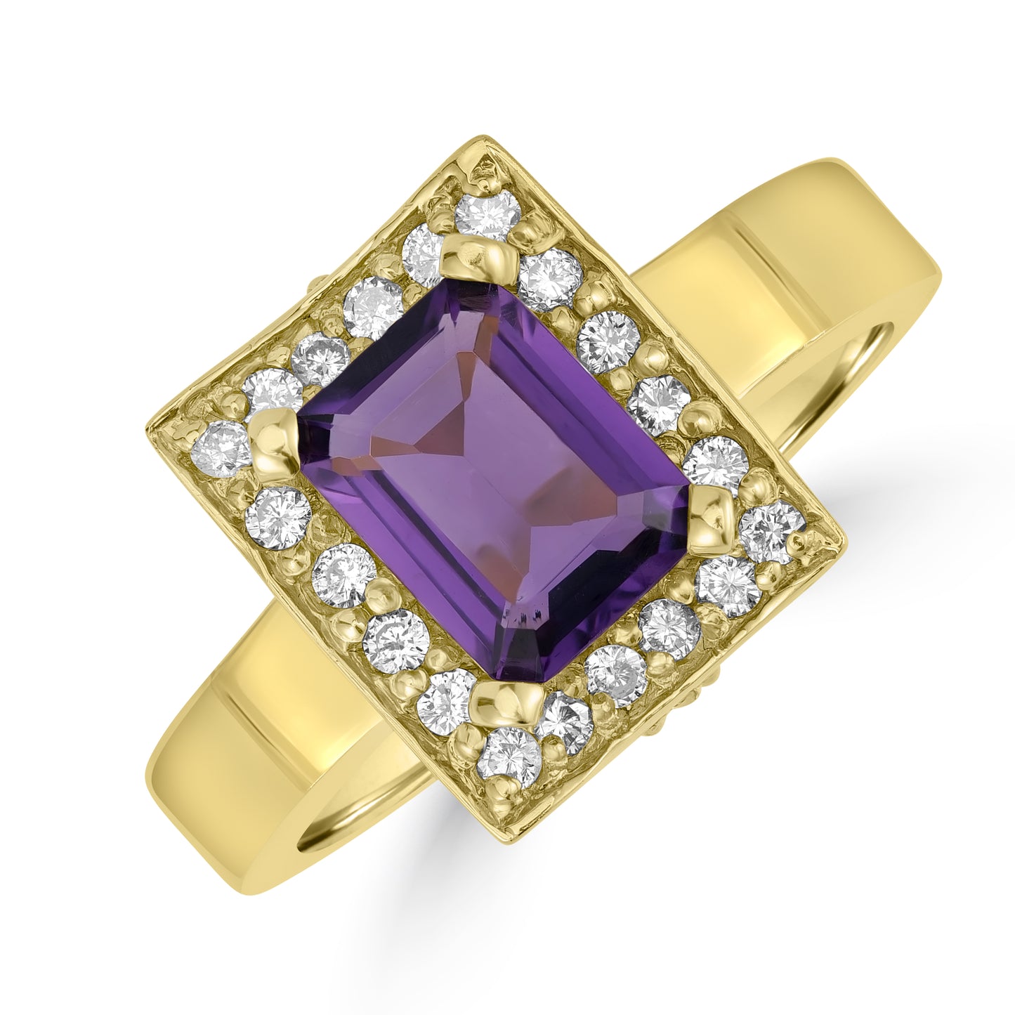 2.00ct Amethyst Gemstone & Diamond Ring in 14K Yellow Gold